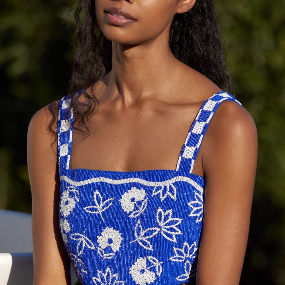 Blue Floral Crop Top